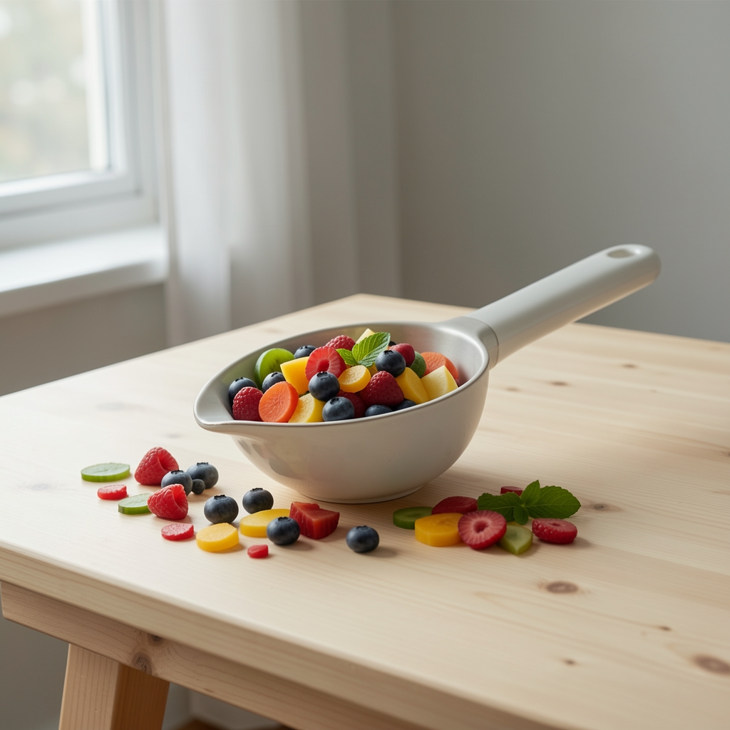 Große Keramikschüssel mit frisch geschnittenen bunten Gemüsesorten auf einem hellen Holztisch in ruhigem Nordlicht